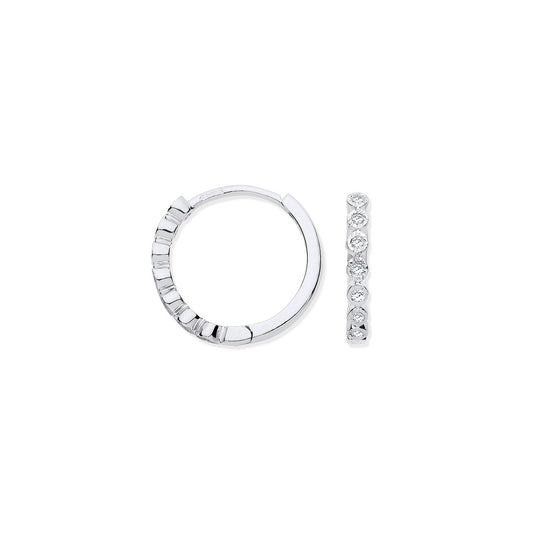 9ct White Gold Round 0.10ct Diamond Fancy Hoops - FJewellery