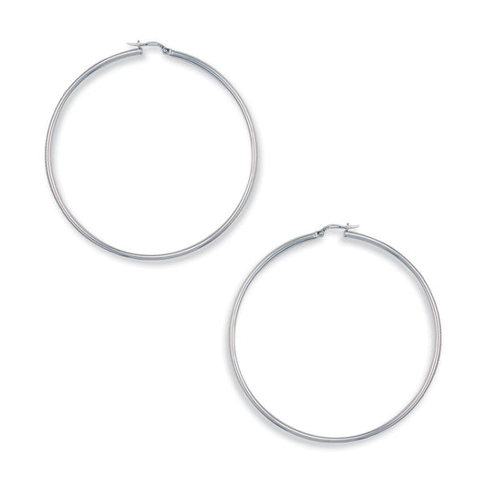 9ct White Gold Round Tube Hoop Earrings - FJewellery