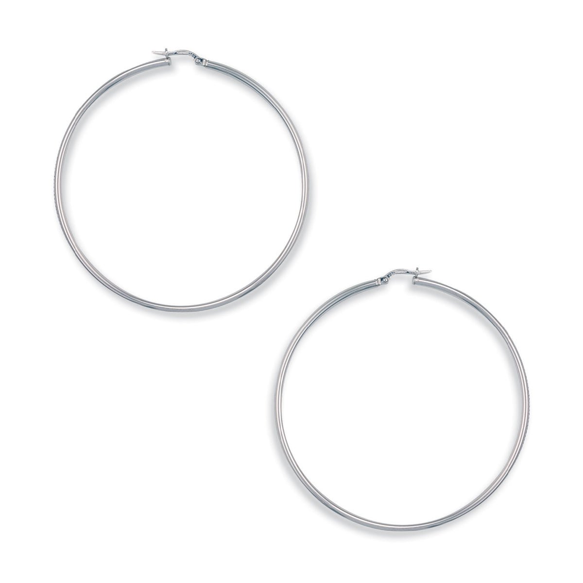 9ct White Gold Round Tube Hoop Earrings - FJewellery