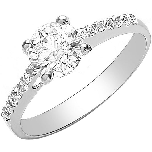 9ct White Gold Single Stone Cz Shoulder Ring - FJewellery