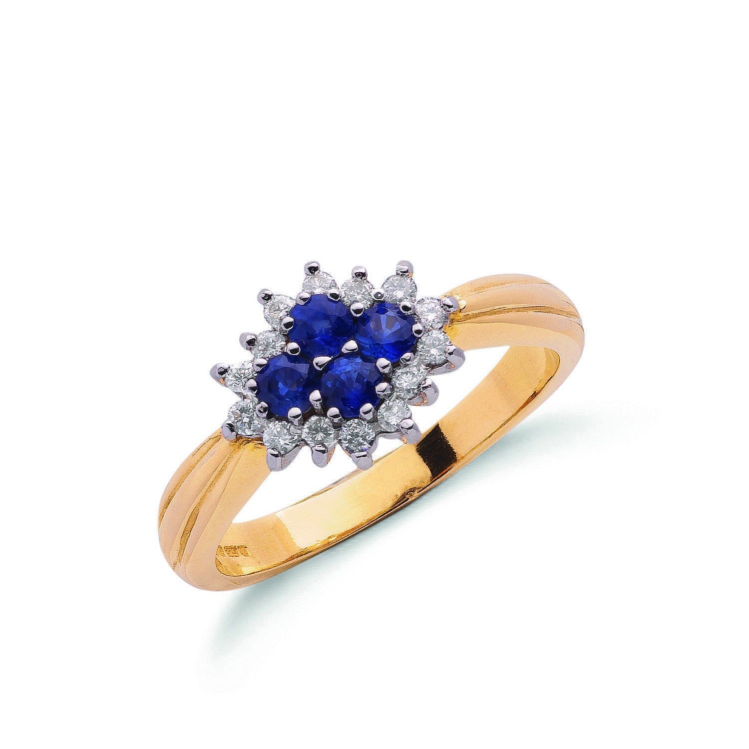 9ct Y Gold 0.21ct Diamond & 0.45ct Sapphire Cluster Ring - FJewellery