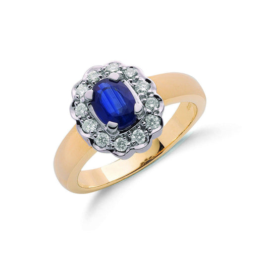 9ct Y Gold 0.25ct Diamond & 1ct Sapphire Cluster Ring - FJewellery