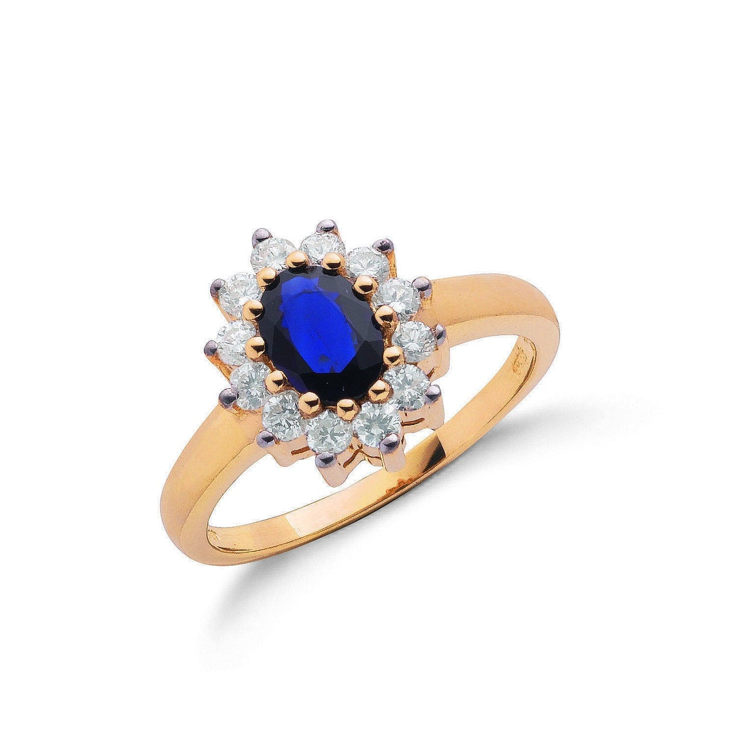 9ct Y Gold 0.40ct Diamond & 0.72ct Sapphire Cluster Ring - FJewellery