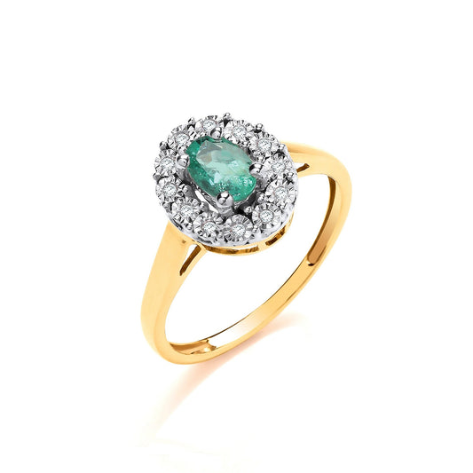 9ct Y Gold 0.40ct Emerald Cluster and 0.05ct Diamond Ring - FJewellery