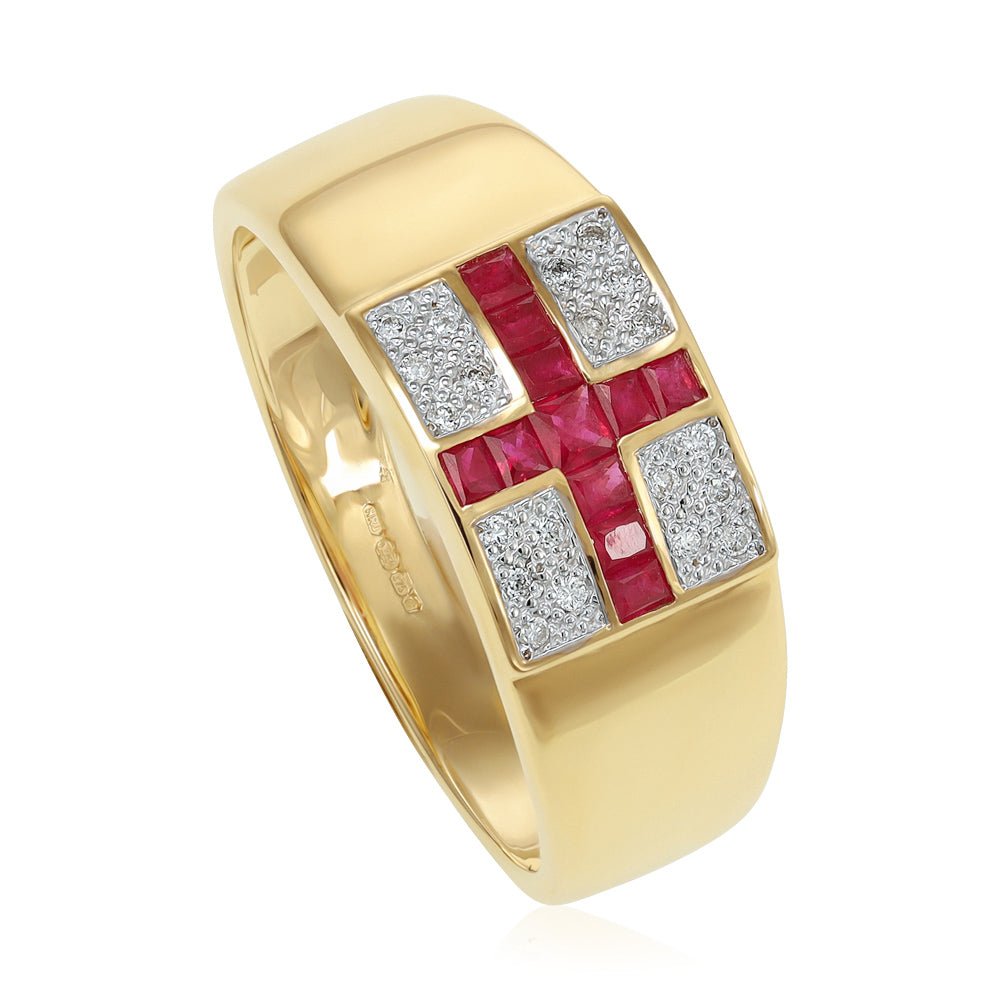 9ct Y Gold .12ct Diamond and .72ct St George Signet Ring - FJewellery