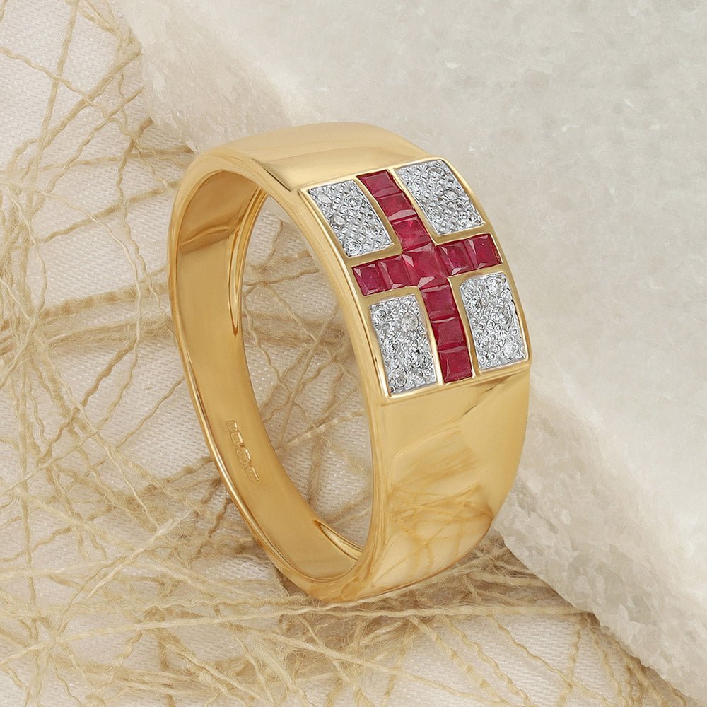 9ct Y Gold .12ct Diamond and .72ct St George Signet Ring - FJewellery