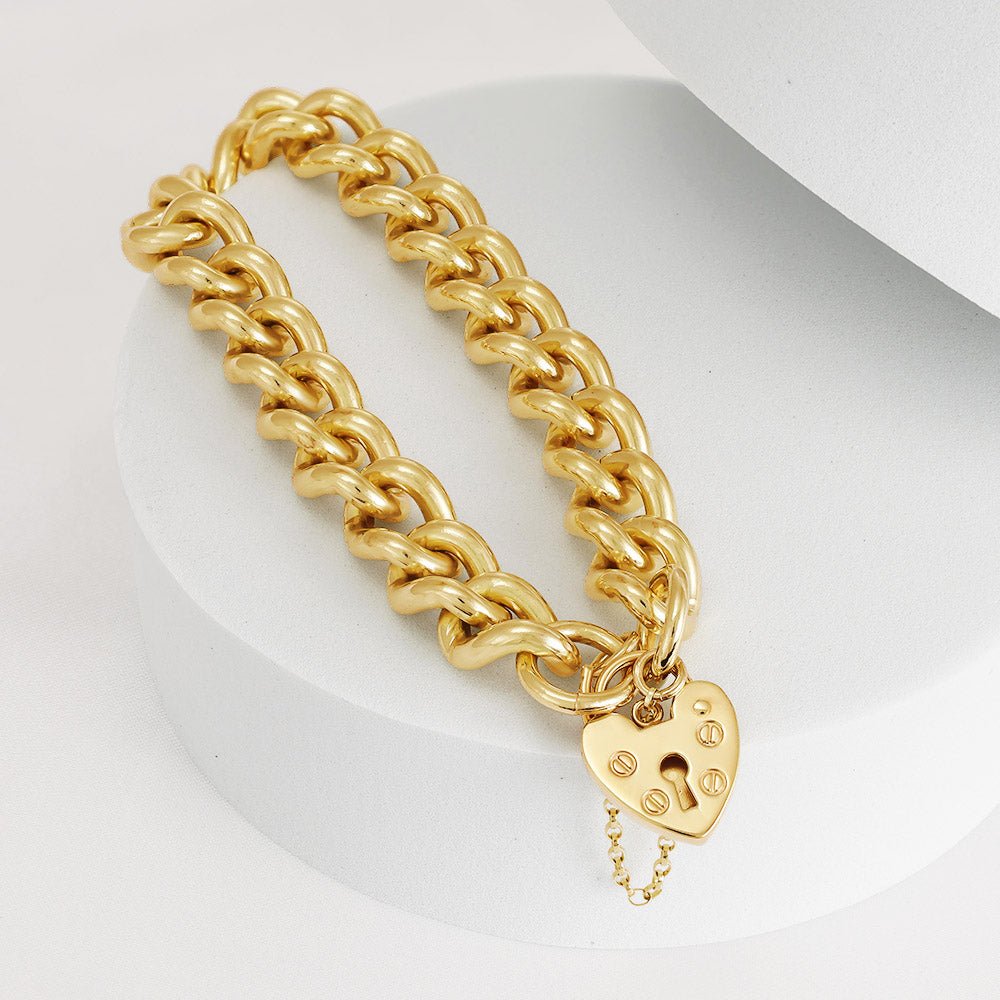 9ct Y Gold Charm Bracelet with Padlock Clasp - FJewellery