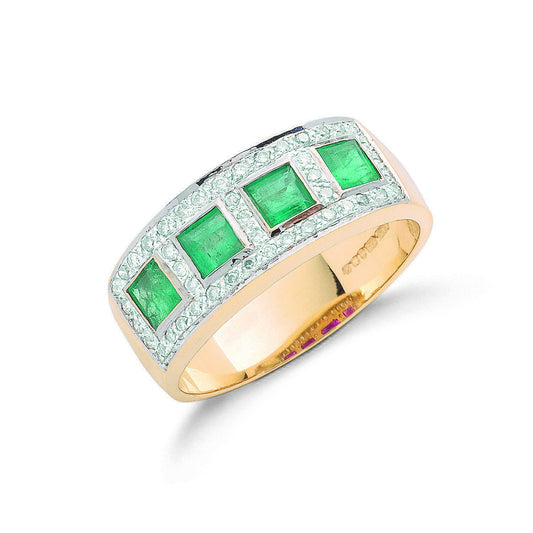 9ct Y Gold Diamond and Emerald half Eternity Ring 7.5mm - FJewellery