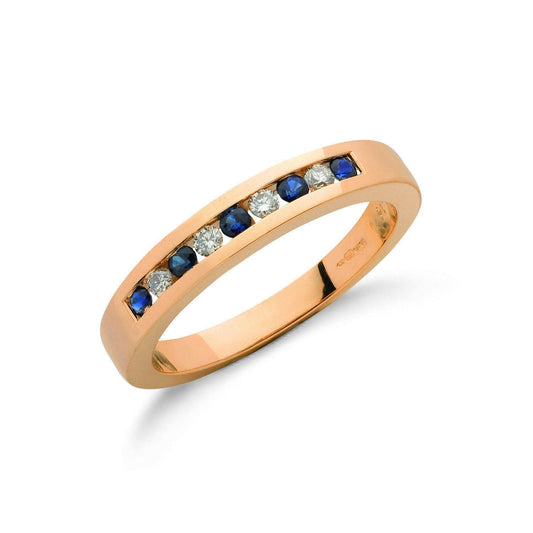 9ct Y Gold Diamond and Sapphire Half Eternity Ring - FJewellery