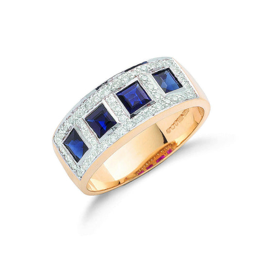 9ct Y Gold Diamond Sapphire Half Eternity Ring 7.5mm - FJewellery