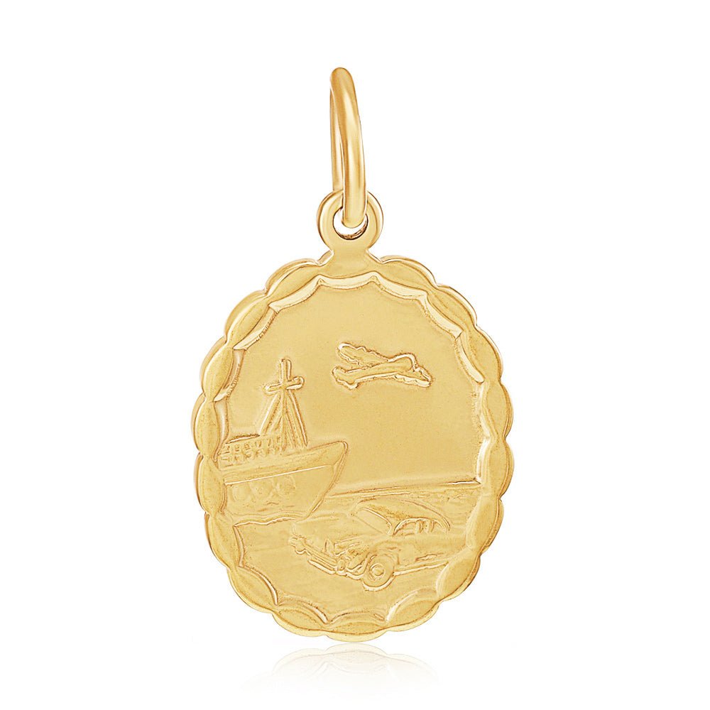 9ct Y Gold Double Sided Oval Shaped St Christopher Pendant - FJewellery