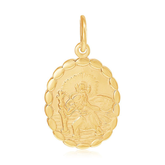 9ct Y Gold Double Sided Oval Shaped St Christopher Pendant - FJewellery