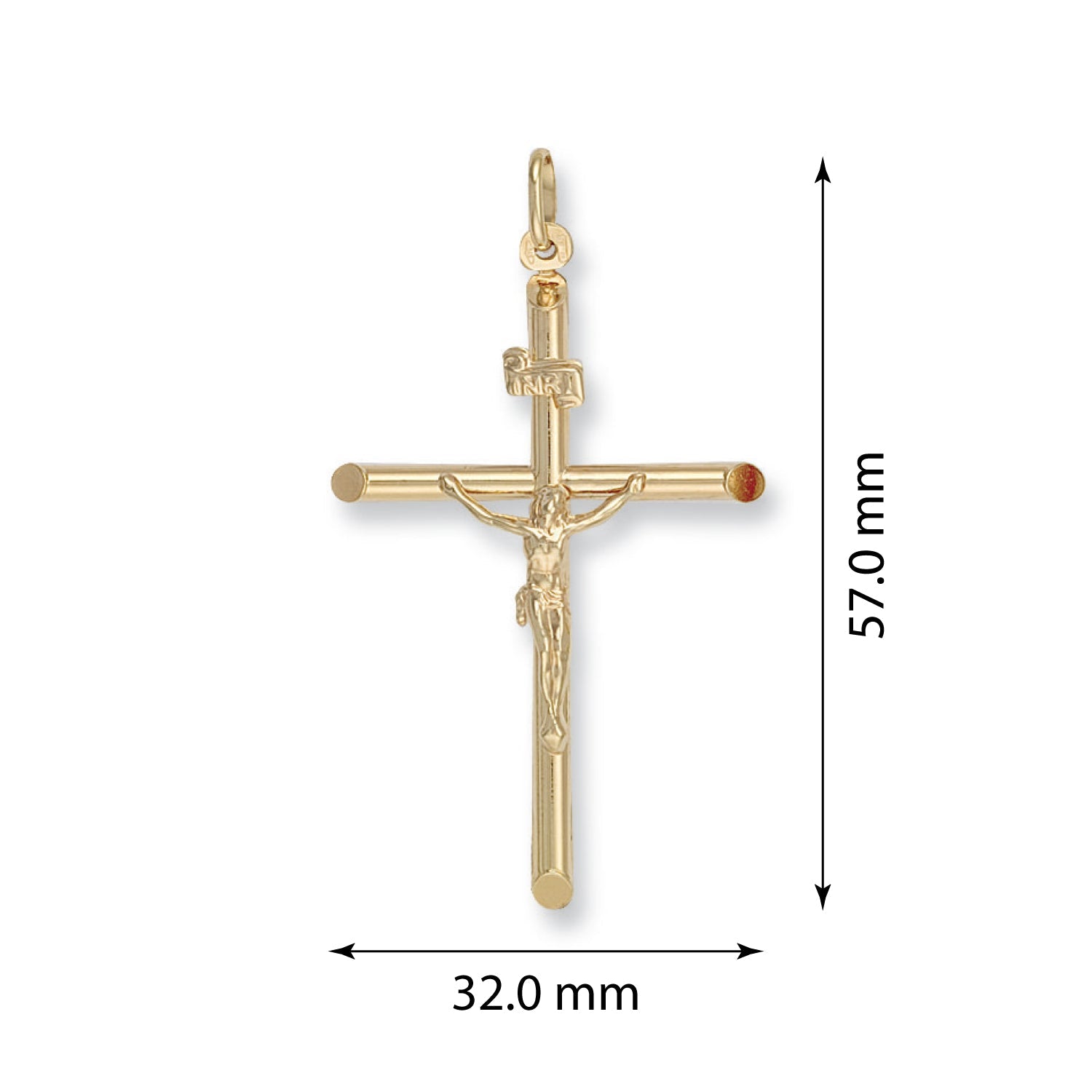 9ct Y Gold Round Tube Crucifix - FJewellery
