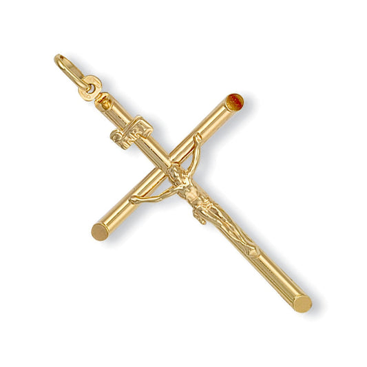 9ct Y Gold Round Tube Crucifix - FJewellery