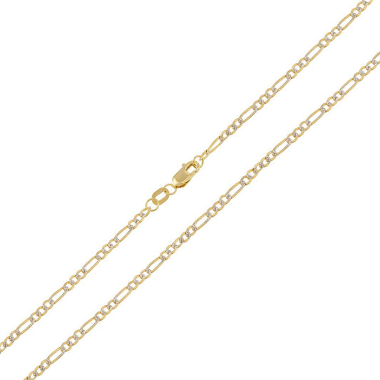 9ct Yellow and White Gold 2.5mm Figaro Chain - FJewellery