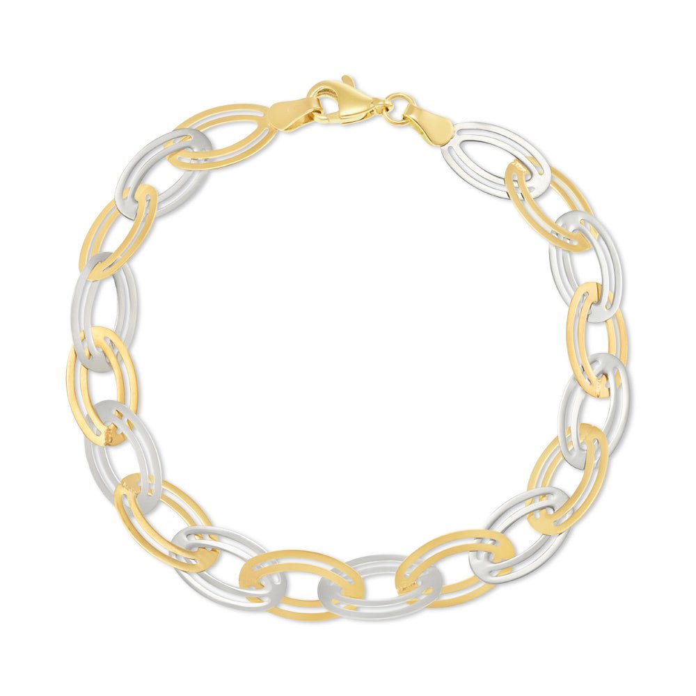 9ct Yellow And White Gold 7" Fancy Bracelet - FJewellery