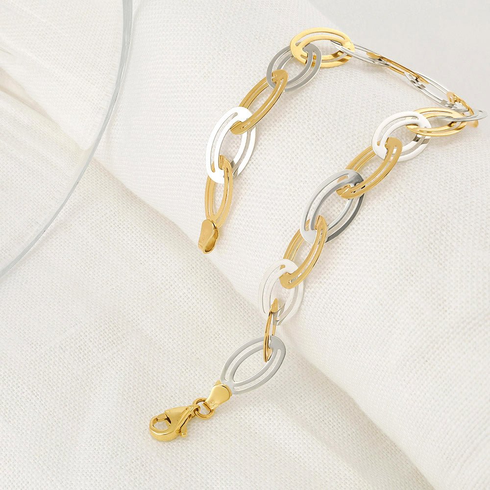 9ct Yellow And White Gold 7" Fancy Bracelet - FJewellery