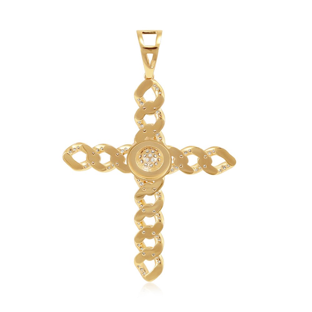 9ct yellow and white Gold Cz Curb Link Cross - FJewellery