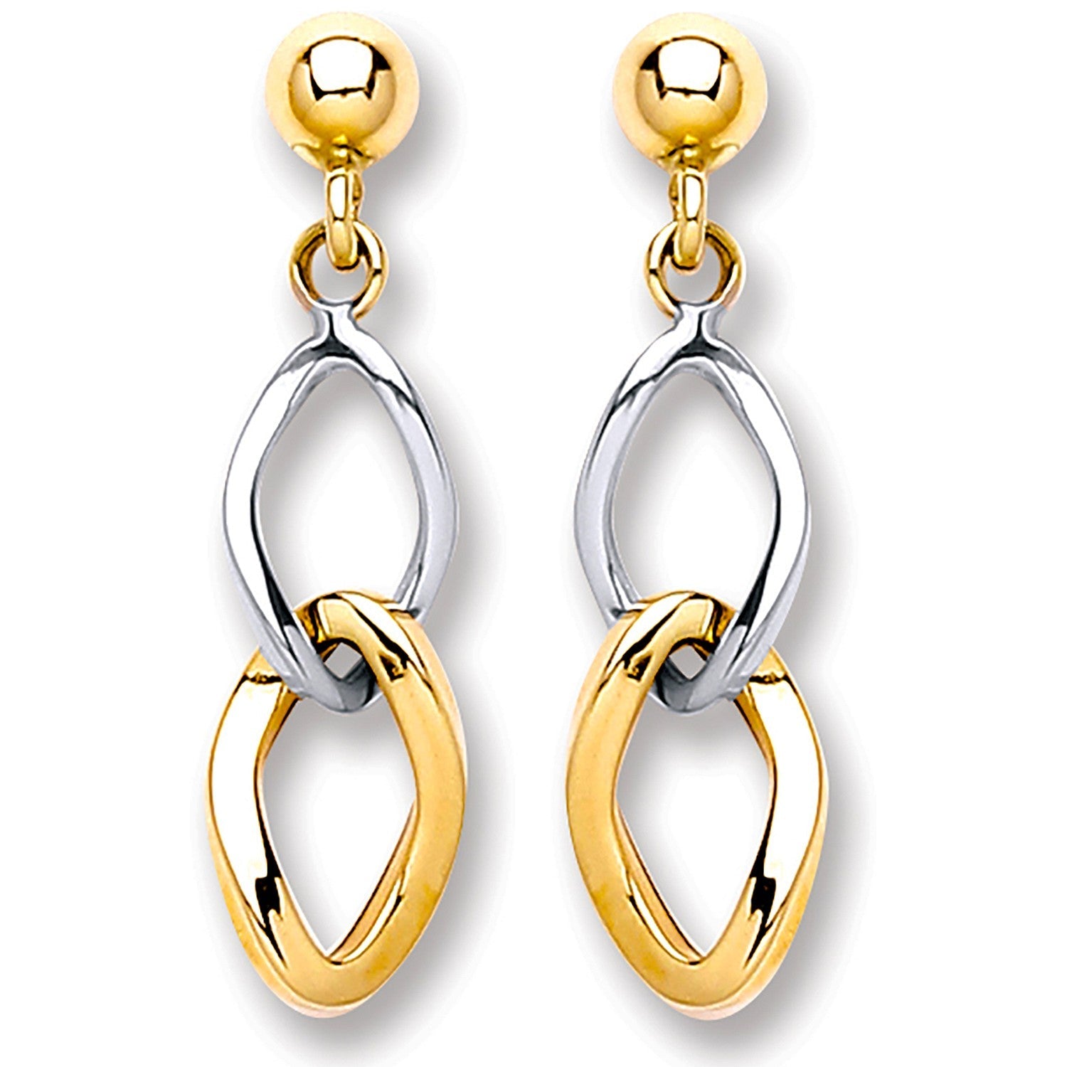 9ct Yellow And White Gold Drop Earrings 28 X 70mm - FJewellery