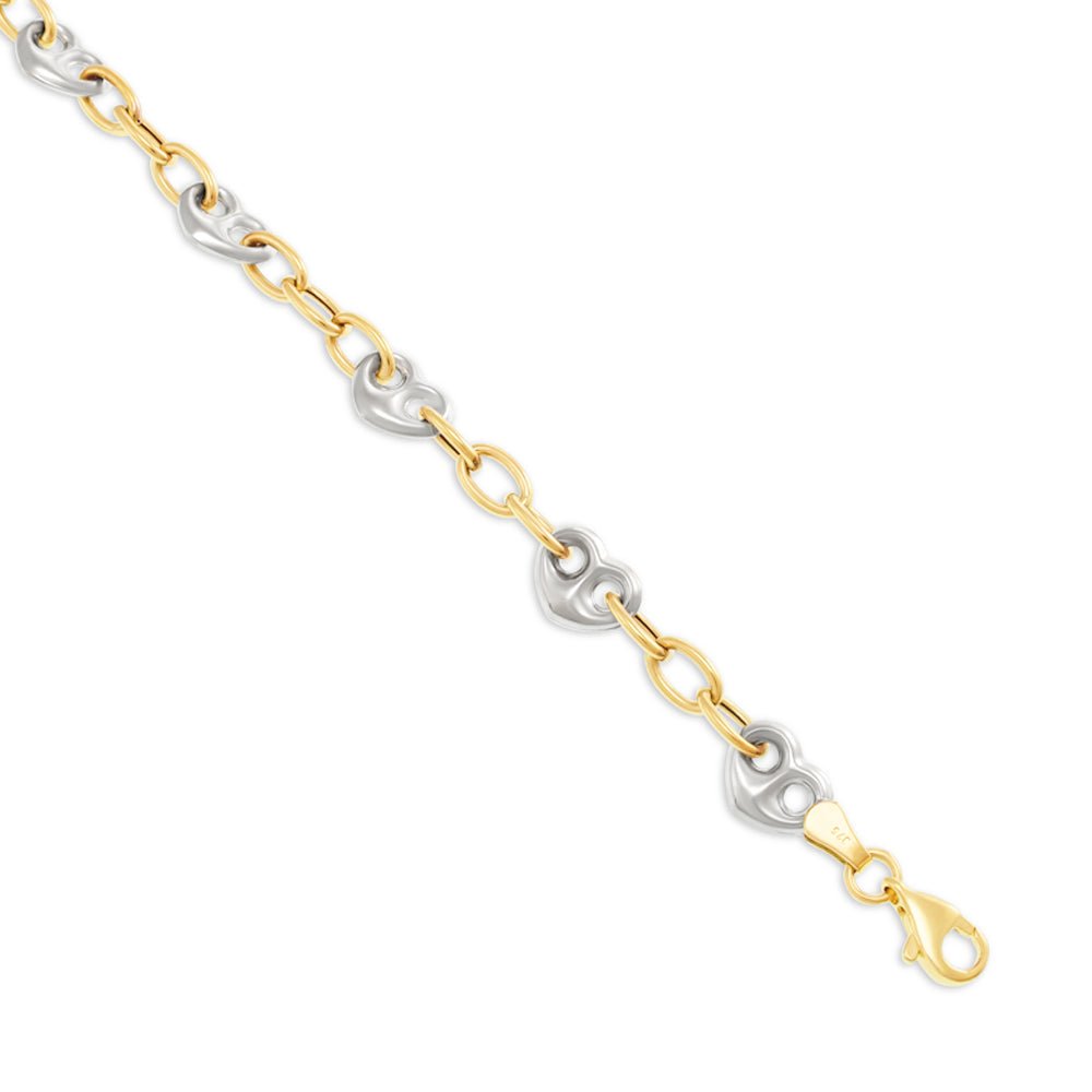 9ct Yellow And White Gold Fancy Heart Linked Bracelet - FJewellery