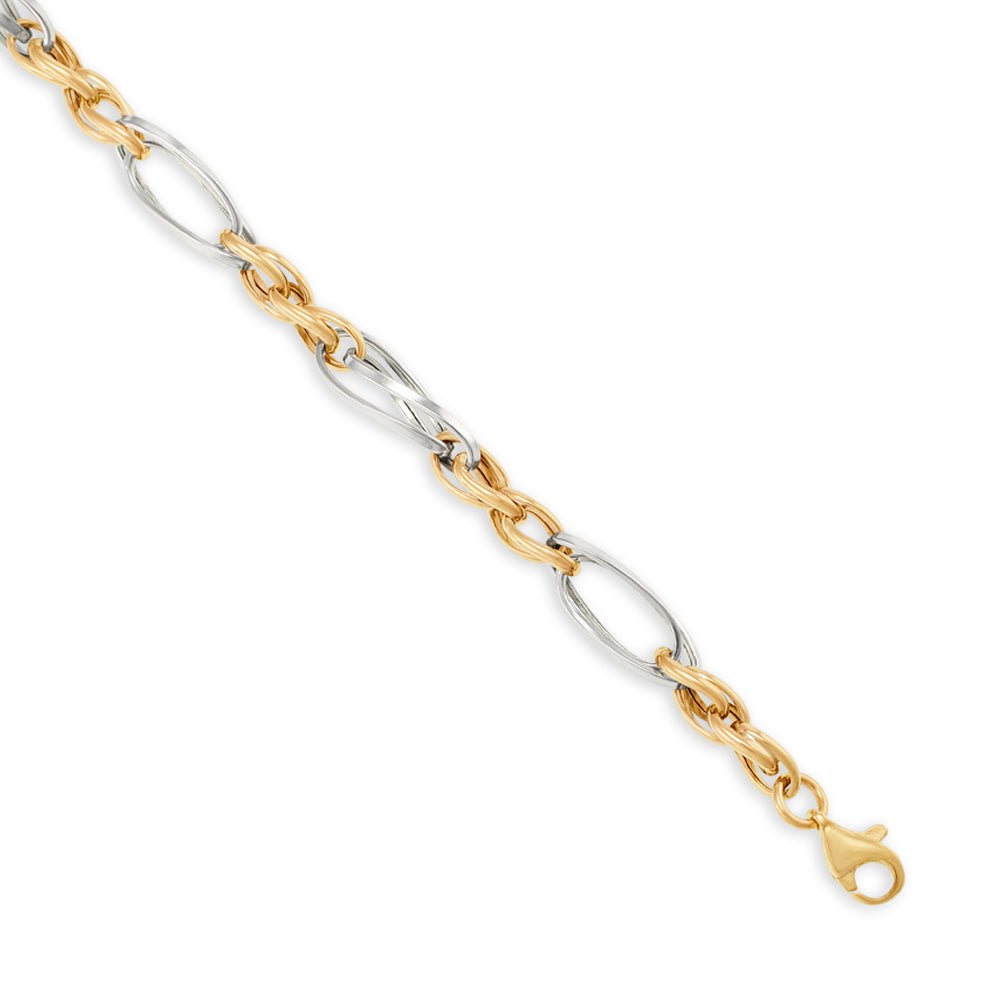 9ct Yellow And White Gold Fancy Oval Linked Bracelet - FJewellery