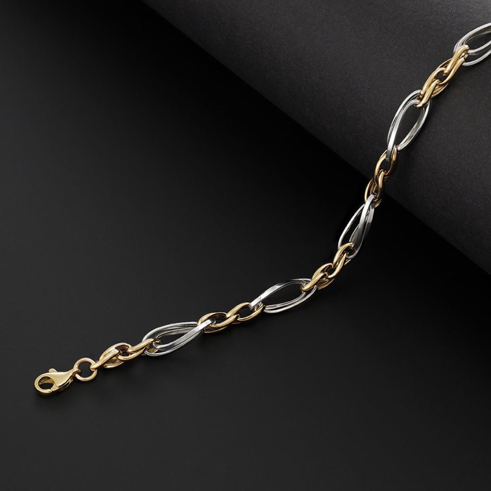 9ct Yellow And White Gold Fancy Oval Linked Bracelet - FJewellery