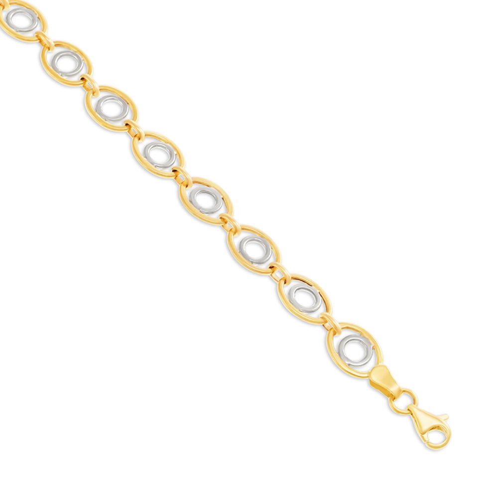 9ct Yellow And White Gold Fancy Oval Linked Bracelet - 7" - FJewellery