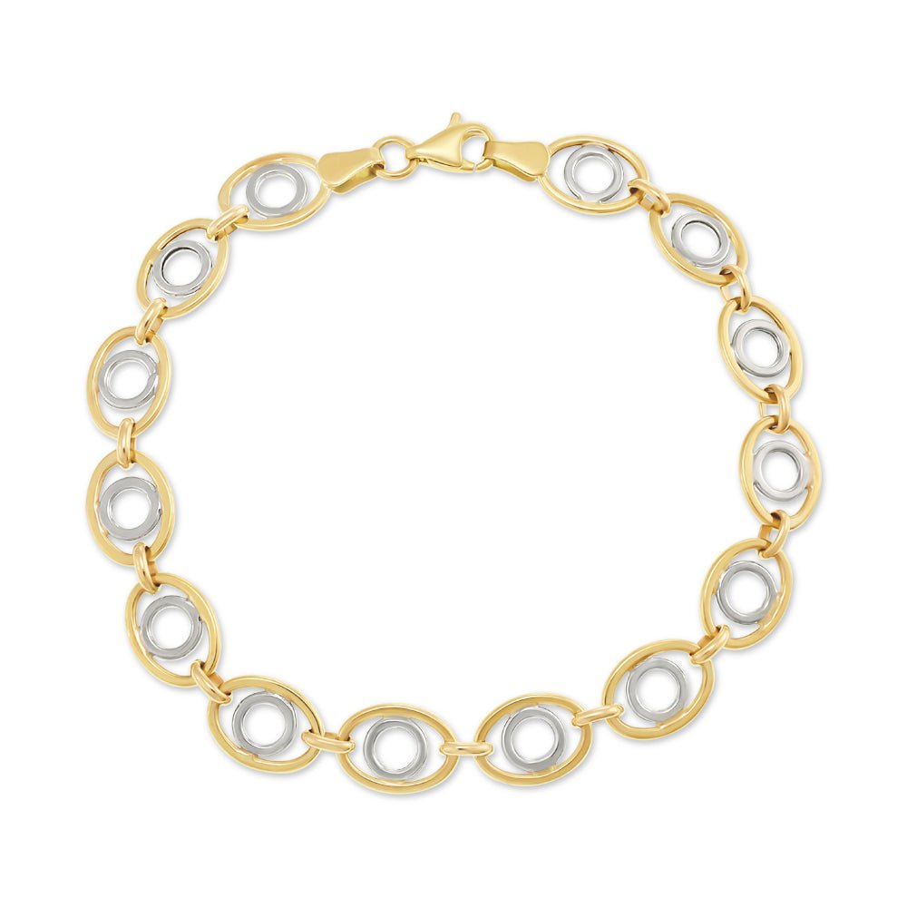 9ct Yellow And White Gold Fancy Oval Linked Bracelet - 7" - FJewellery