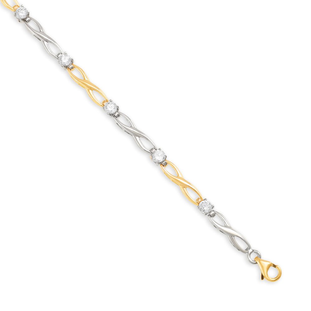 9ct Yellow And White Gold Figure Of 8 Link With Cz'S Ladies Bracelet - FJewellery