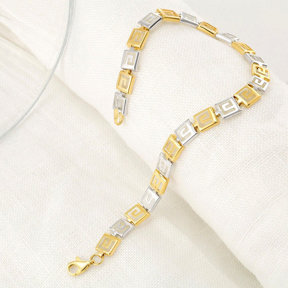 9ct Yellow And White Gold Greek Key Bracelet - FJewellery