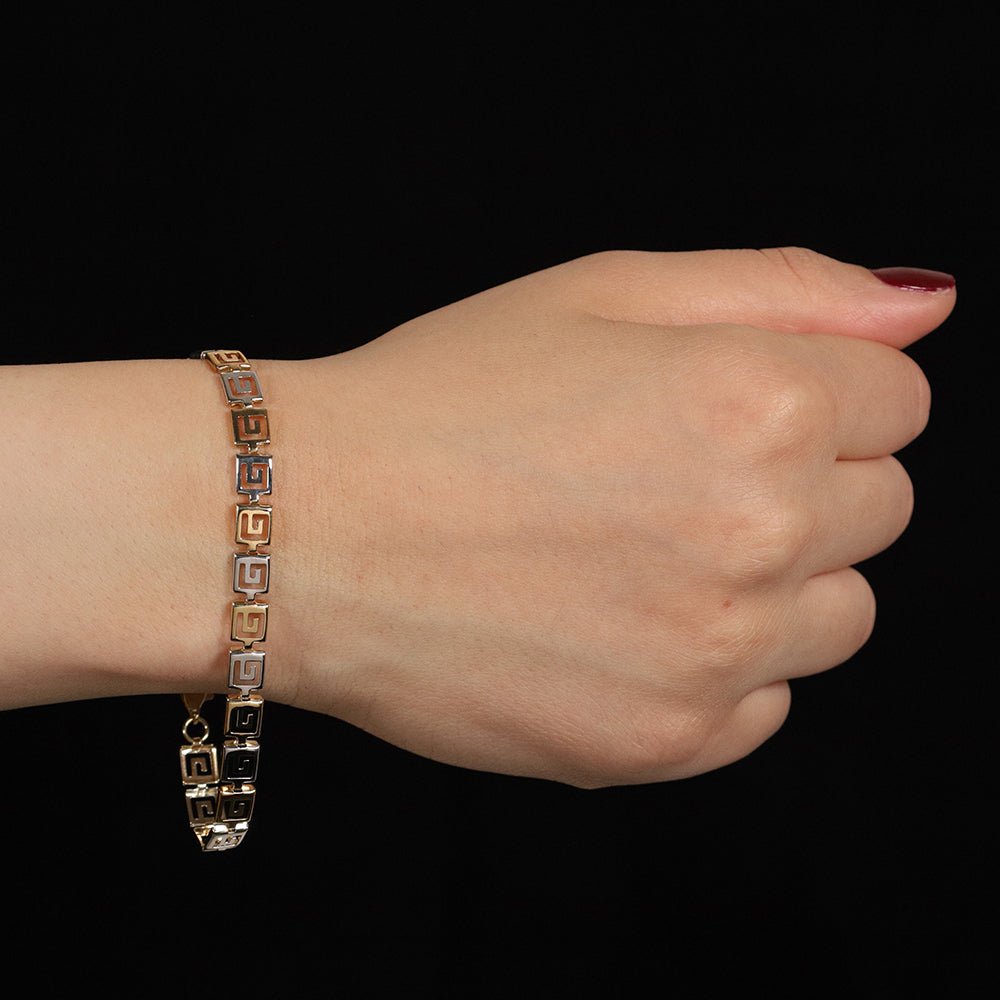 9ct Yellow And White Gold Greek Key Bracelet - FJewellery
