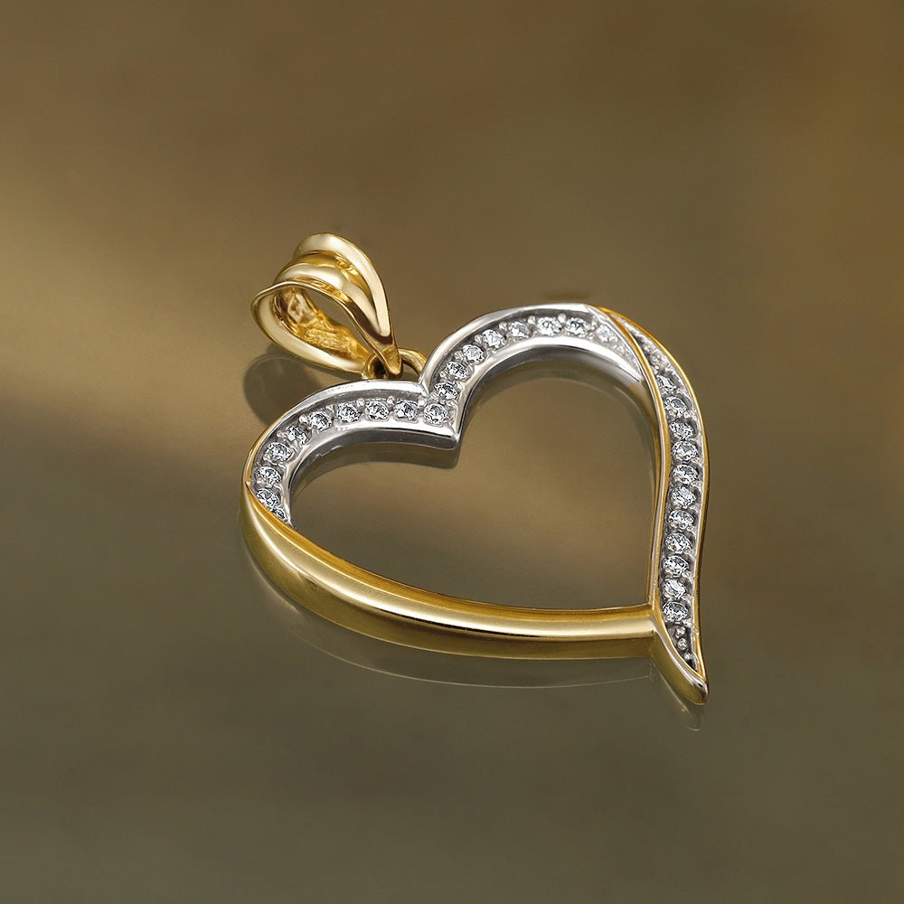 9ct Yellow and White Gold Heart Pendant - FJewellery