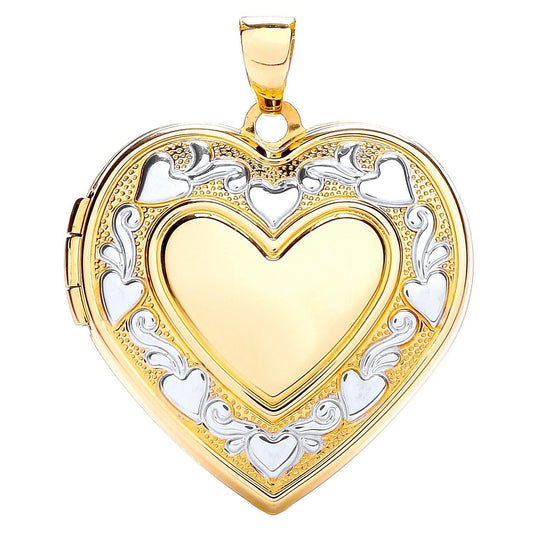 9ct Yellow and White Gold Heart Shape Locket - FJewellery