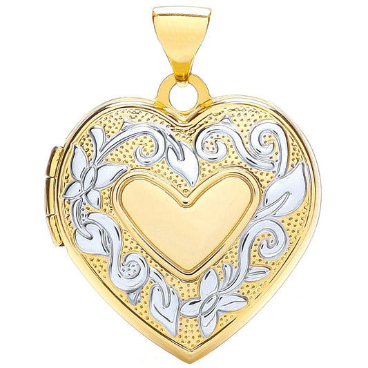 9ct Yellow and White Gold Heart Shaped Family Locket - FJewellery