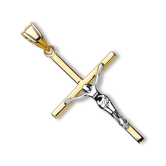 9ct Yellow and White Gold Hollow Crucifix - FJewellery