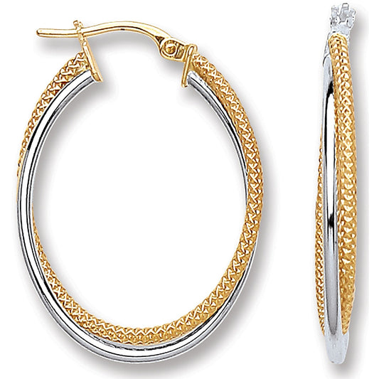 9ct Yellow And White Gold Hoop Earrings 22.2 X 30mm - FJewellery