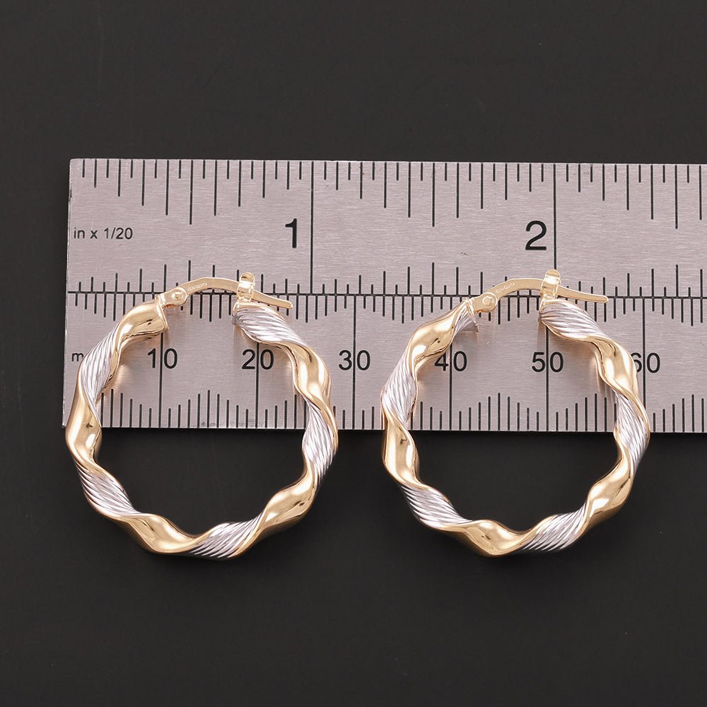 9ct Yellow And White Gold Hoop Earrings 27.8 X 3.7mm - FJewellery