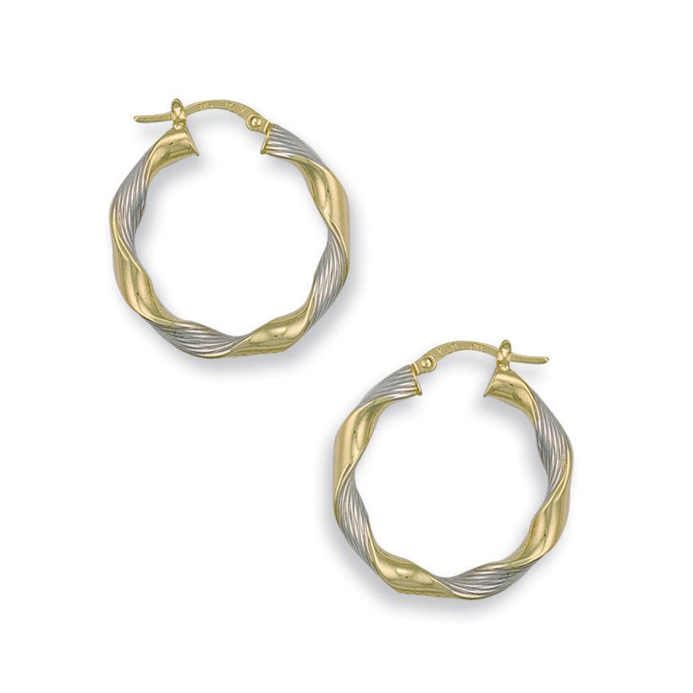9ct Yellow And White Gold Hoop Earrings 27.8 X 3.7mm - FJewellery
