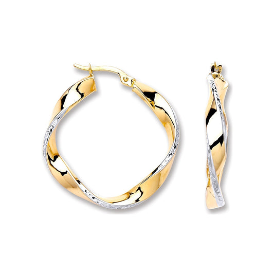9ct Yellow And White Gold Hoop Earrings 28.5mm - FJewellery
