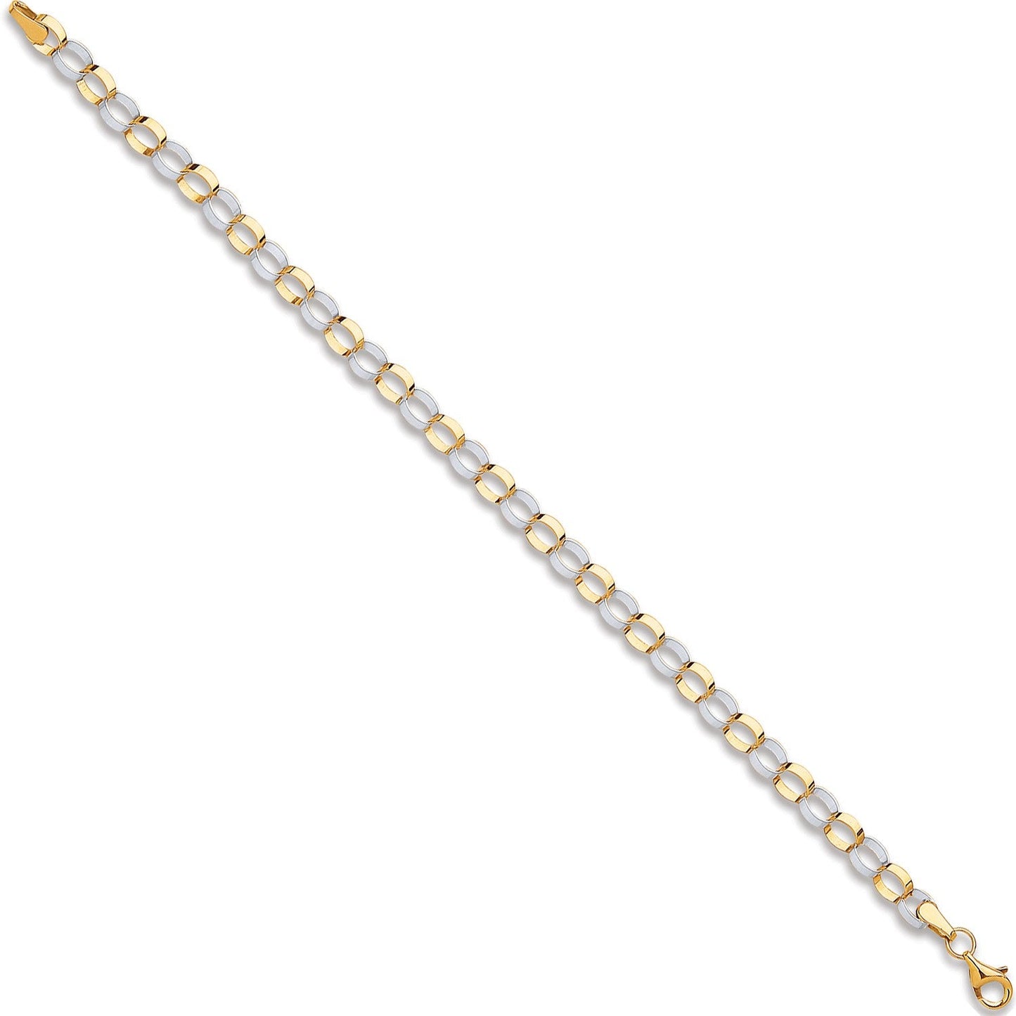 9ct Yellow And White Gold Oval Hollow Link Bracelet - FJewellery