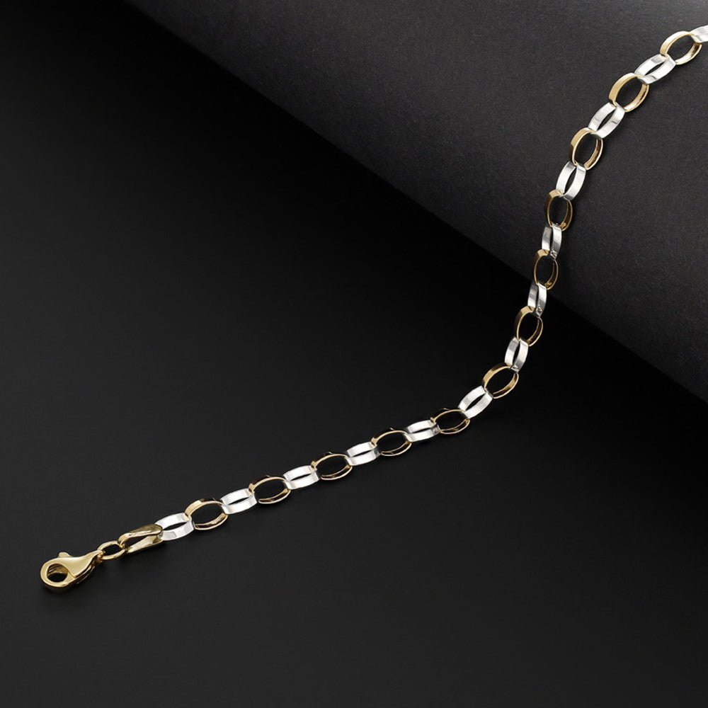 9ct Yellow And White Gold Oval Hollow Link Bracelet - FJewellery