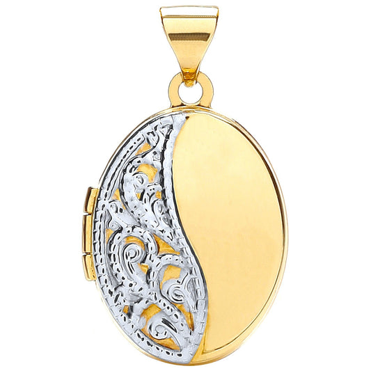 9ct Yellow and White Gold Oval Shaped Locket - FJewellery