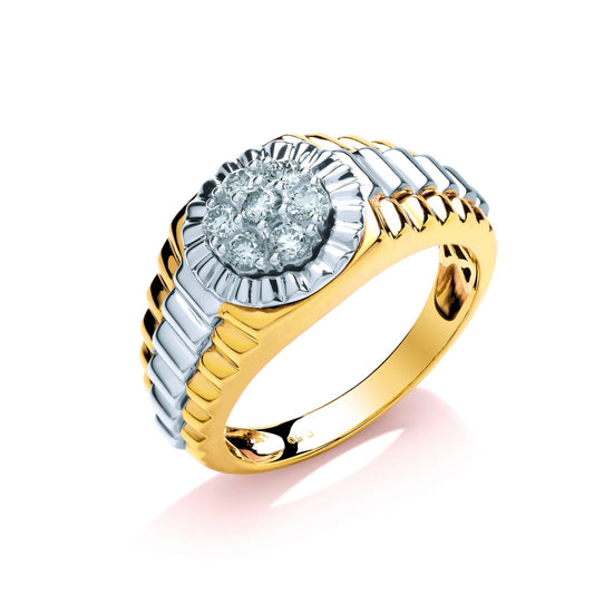 9ct Yellow and White Gold Stunning 0.50ct Diamond Mens Ring - FJewellery