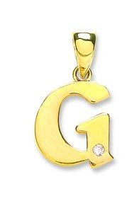 9ct Yellow Gold 0.01ct Diamond G Initial Pendant - FJewellery