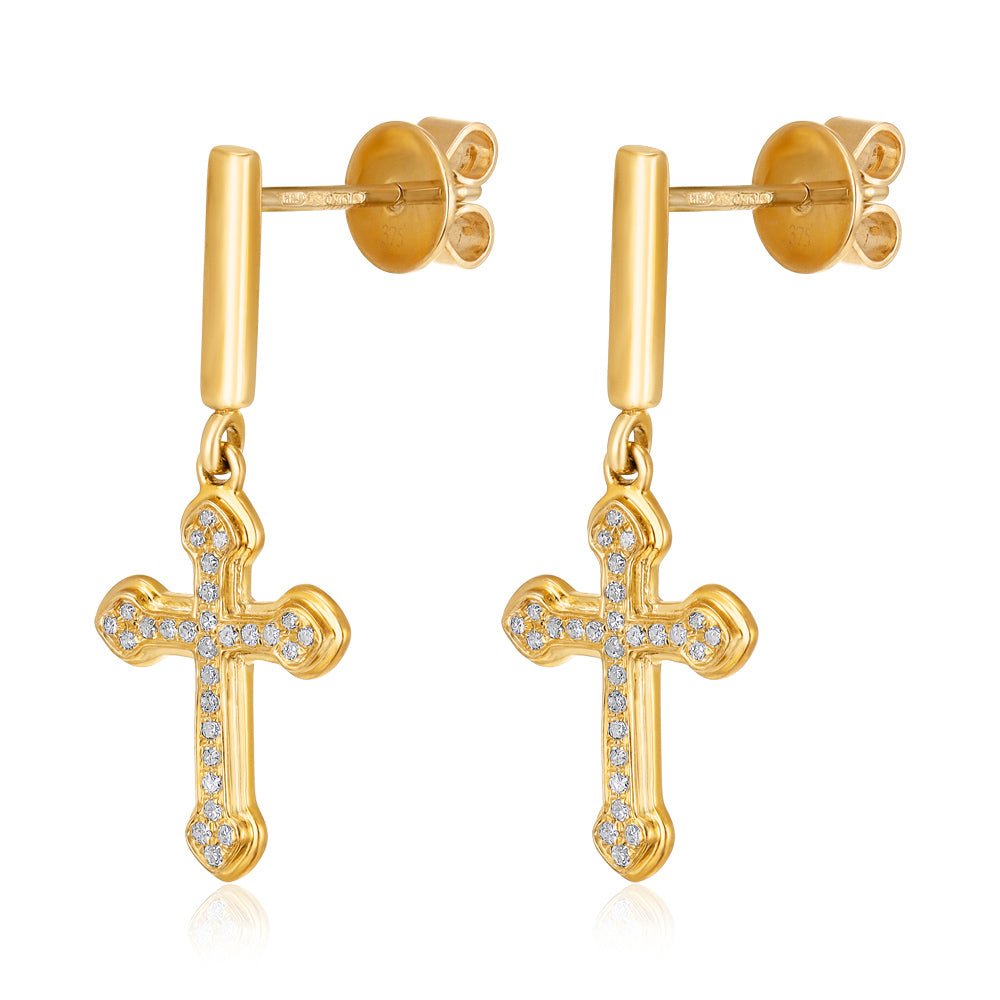 9ct Yellow Gold 0.09ctw Cross earrings - FJewellery