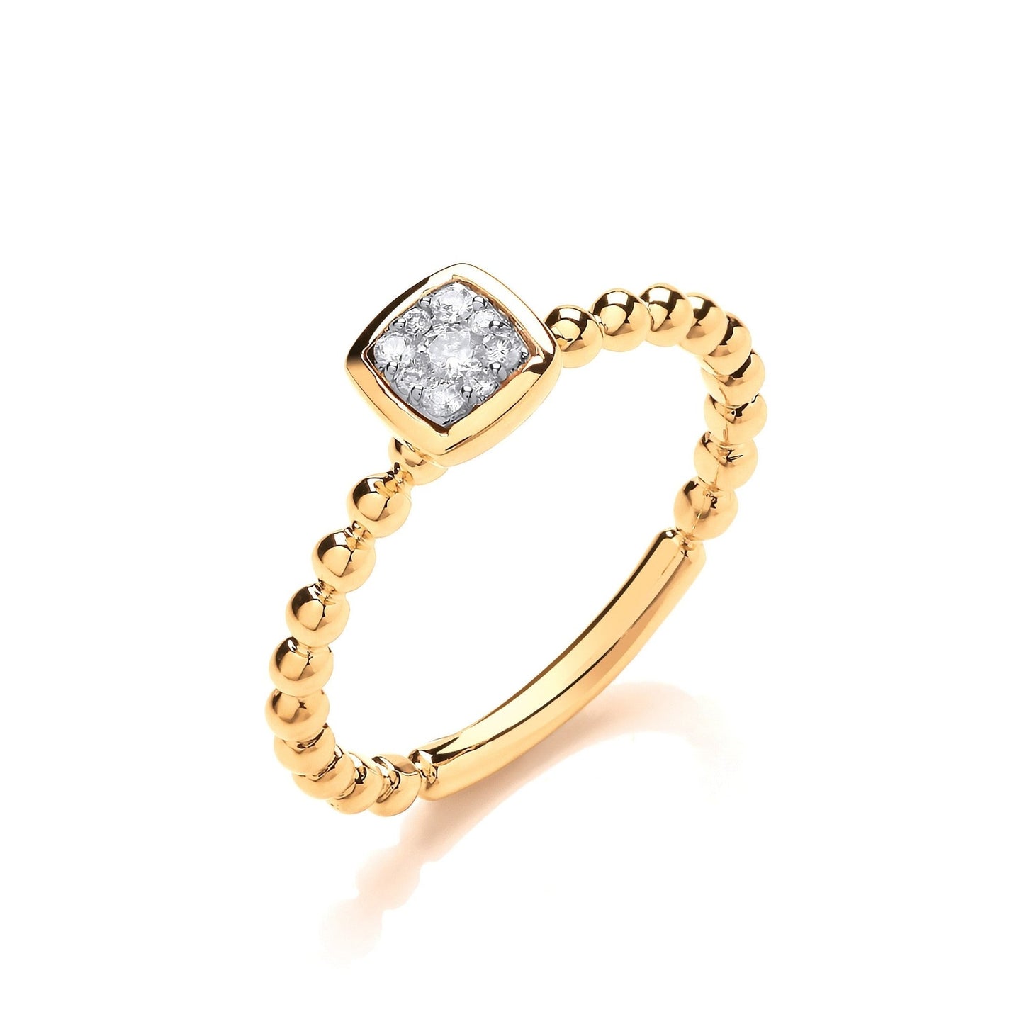 9ct Yellow Gold 0.10ct Beaded Shank Square top Ring - FJewellery