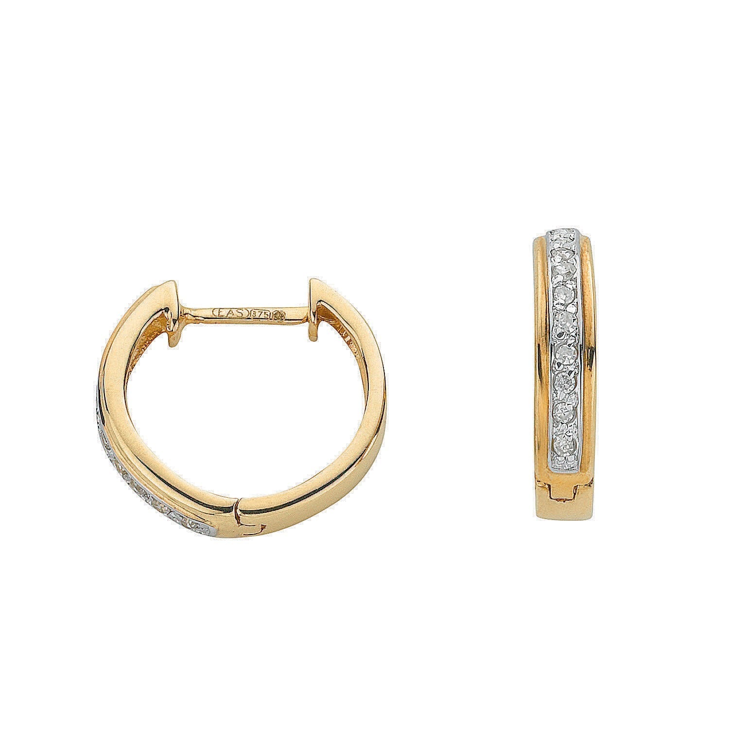 9ct Yellow Gold 0.10ct Diamond Hoop Earrings - FJewellery