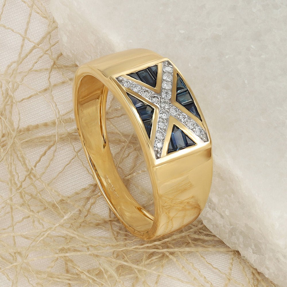 9ct Yellow Gold 0.11ct Diamond & 0.70ct Blue Sapphire Scotland Ring DSHDR0533 - FJewellery