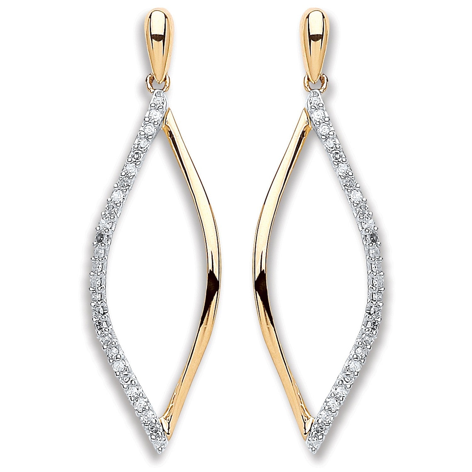 9ct Yellow Gold 0.15ct Diamond Sharp Angled Drop Earrings - FJewellery