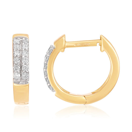 9ct Yellow Gold 0.18ct Diamond Earrings - FJewellery